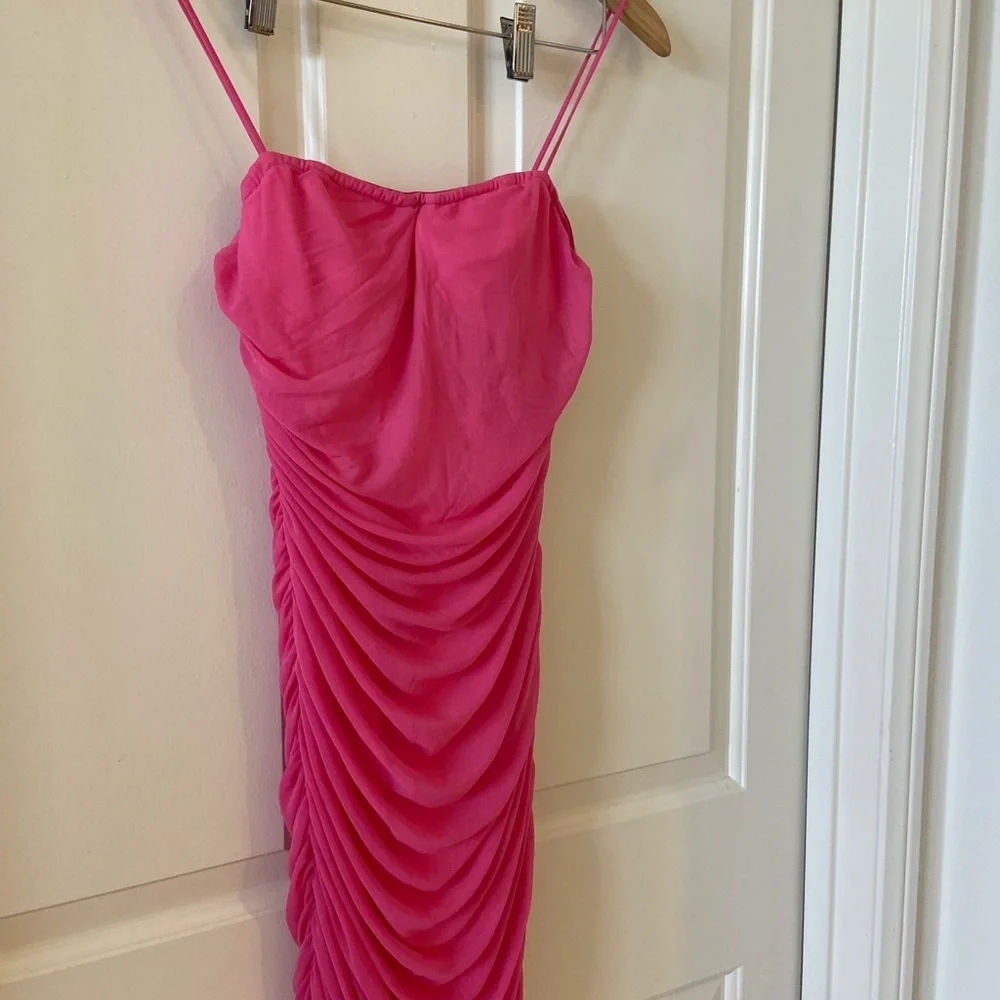 NWT Superdown Emmie Mesh Mini Dress Hot Pink Ruched Mesh Bodycon Revolve Sz M - Picture 3 of 10